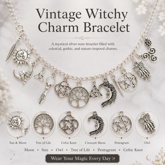 Vintage Witchy Charm Bracelet | Celestial Gothic Boho Jewelry