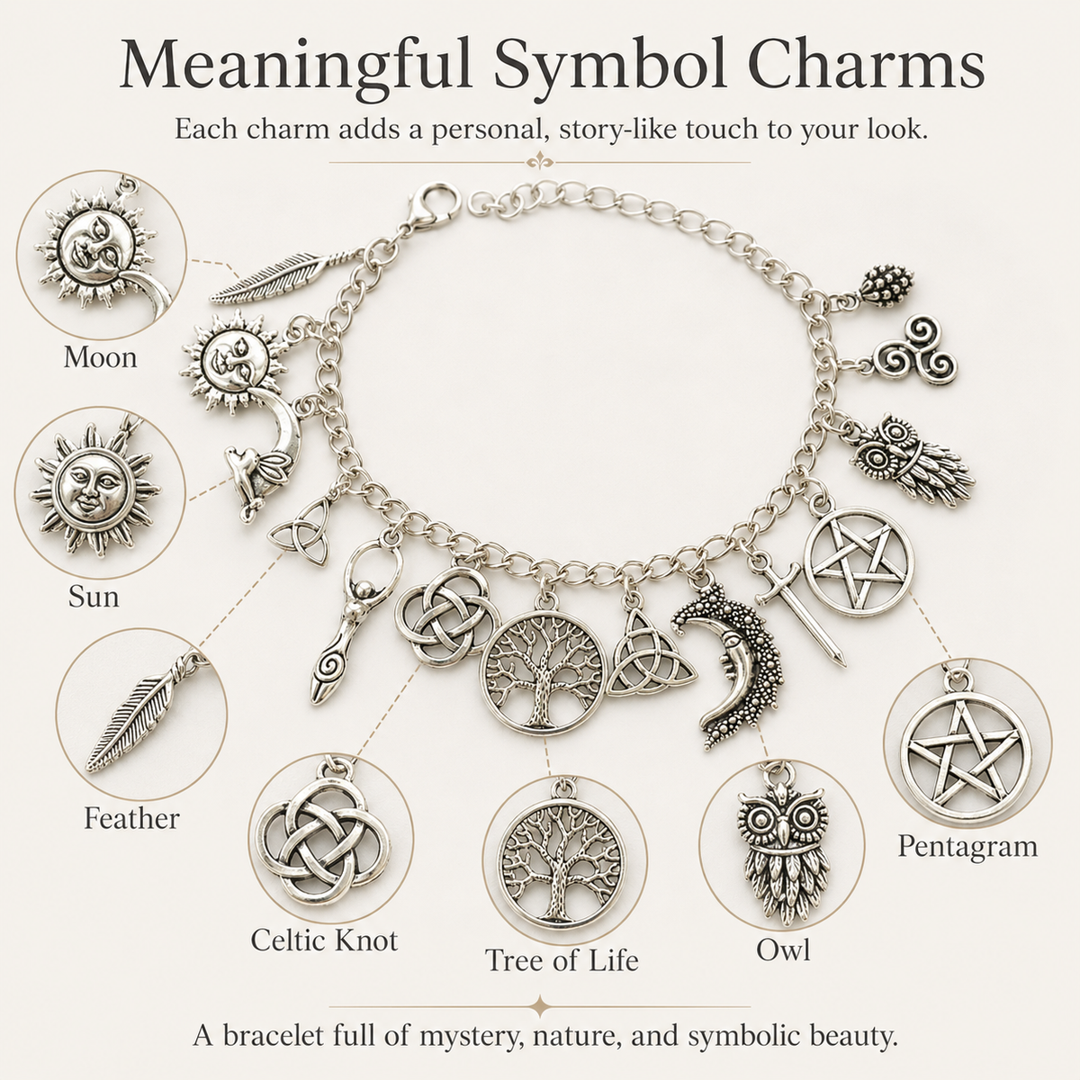 Vintage Witchy Charm Bracelet | Celestial Gothic Boho Jewelry