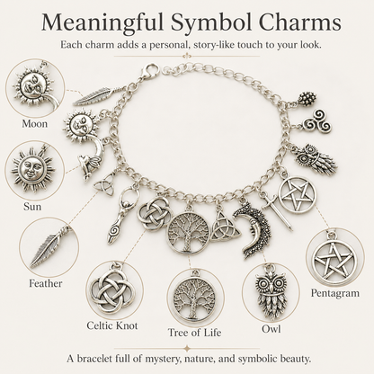Vintage Witchy Charm Bracelet | Celestial Gothic Boho Jewelry
