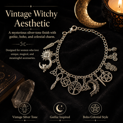 Vintage Witchy Charm Bracelet | Celestial Gothic Boho Jewelry