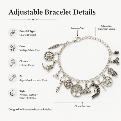 Vintage Witchy Charm Bracelet | Celestial Gothic Boho Jewelry