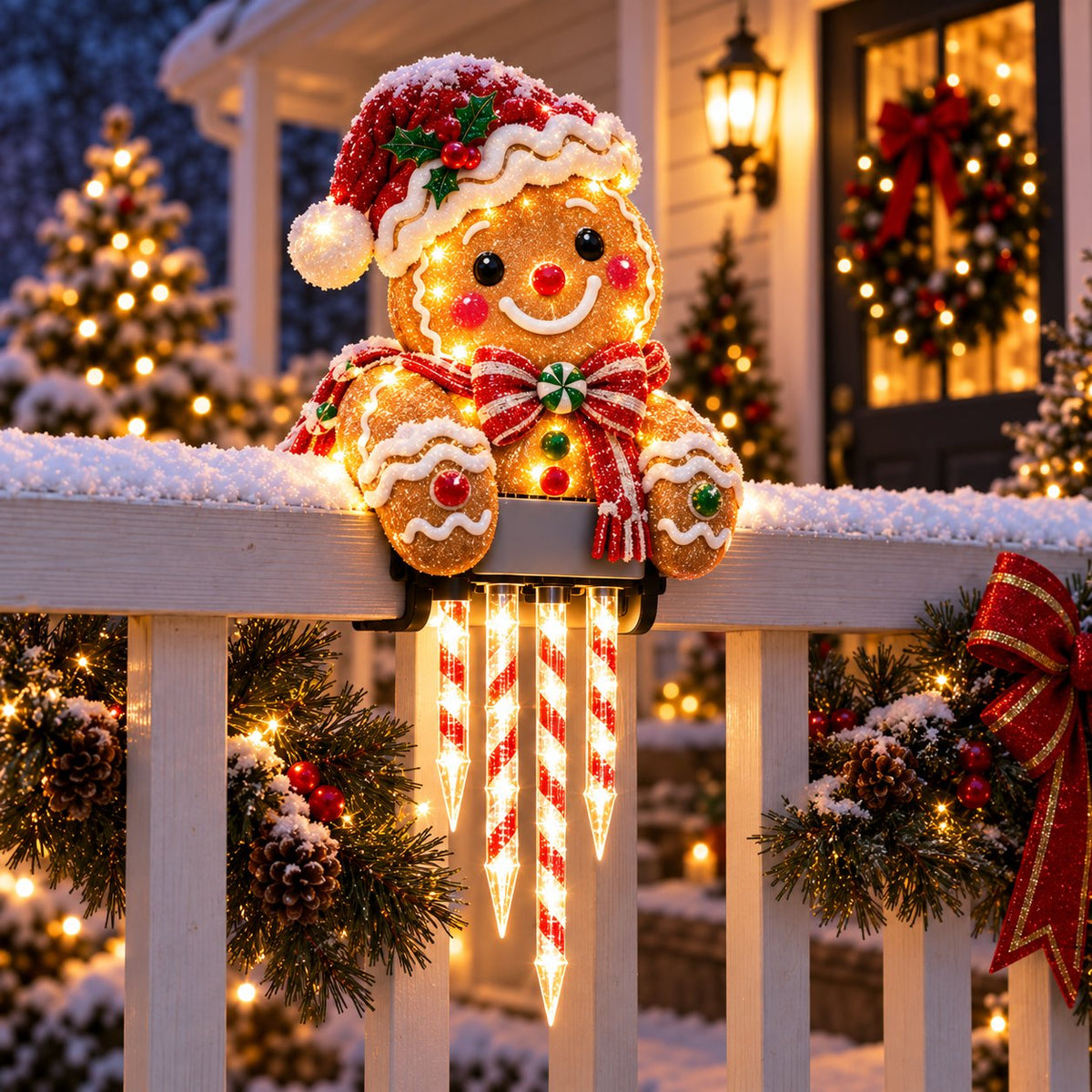 🎄 Christmas Character Railing Lights — Warm LED Icicle Glow For Magical Holiday Porch Decor🔔