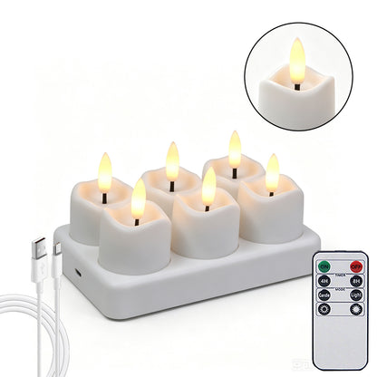 Rechargeable LED Tealight Candles with Remote, Timer & Charging Station