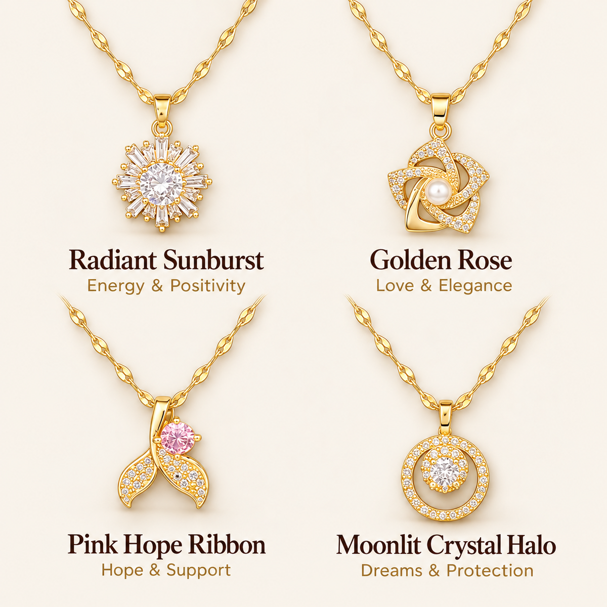 14K Gold-Plated Meaningful Charm Necklace with CZ Accents