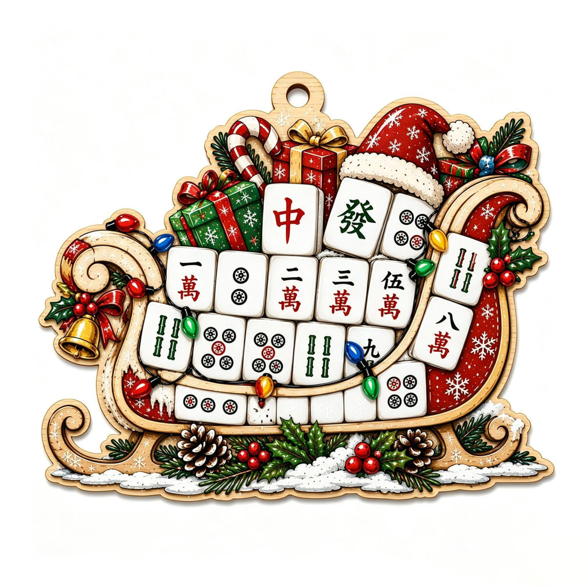 Personalized Mahjong Tiles Christmas Tree Shaped Acrylic Ornament