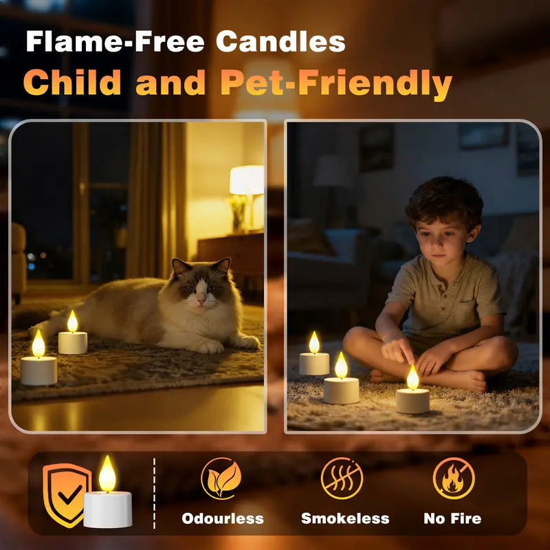 Rechargeable LED Tealight Candles with Remote, Timer & Charging Station
