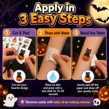 Glow-in-the-Dark Halloween Temporary Tattoos – Waterproof Cartoon Skin Stickers for Kids & Adults, Costume Party & Dress-Up