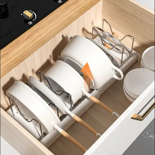 Adjustable 7-Slot Pot Lid & Bakeware Organizer Rack