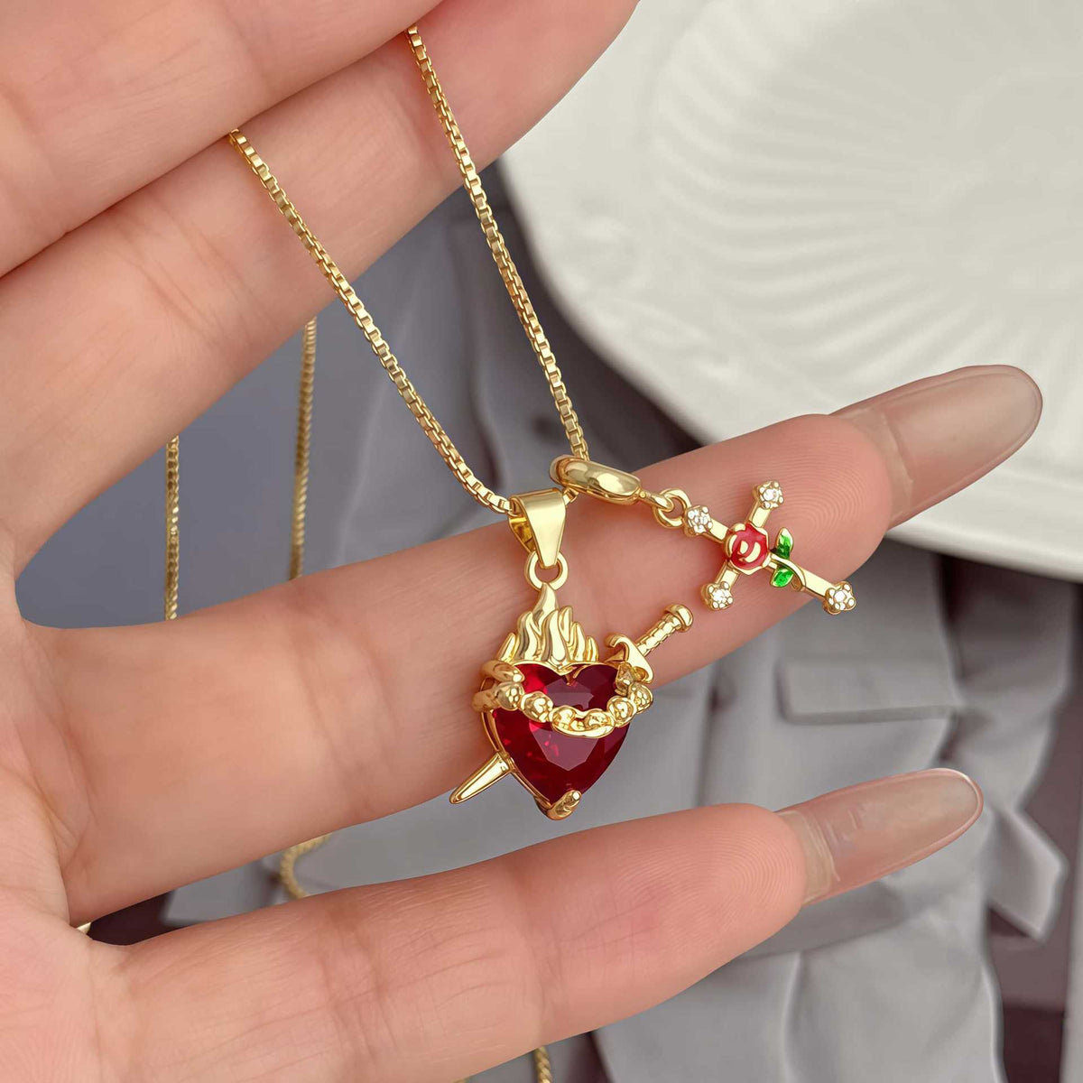 💗14K Gold Sacred Heart of Jesus & Mary Zircon Bracelet