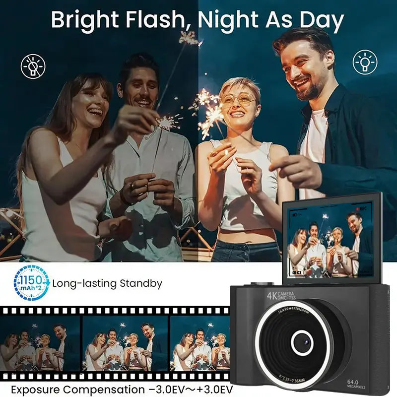2026 Digital Vlogging Camera with Flip Screen & 32GB SD Card
