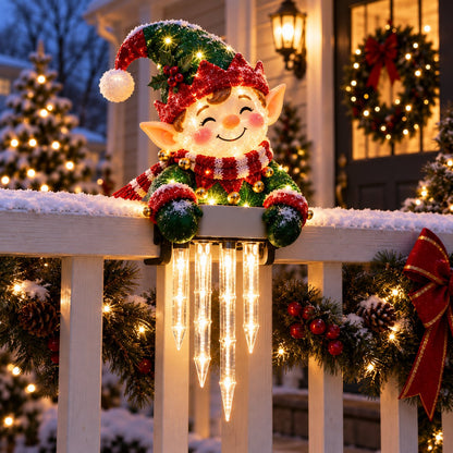 🎄 Christmas Character Railing Lights — Warm LED Icicle Glow For Magical Holiday Porch Decor🔔