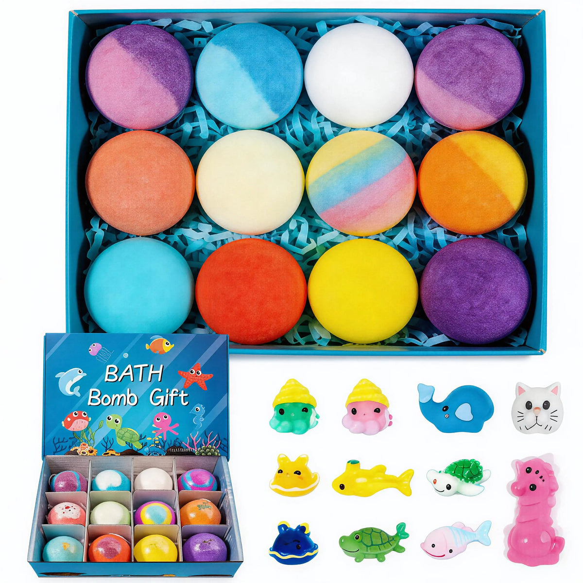🛁🐙 Ocean Surprise Bath Bombs for Kids – 12 Pack Bubble Bath Fizzies with Hidden Sea Creatures
