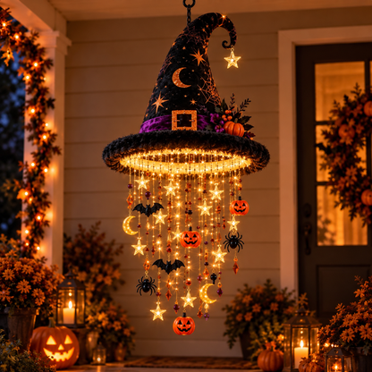 🎄 Lighted Christmas Hanging Chandelier – Tree & Santa Hat Holiday Décor