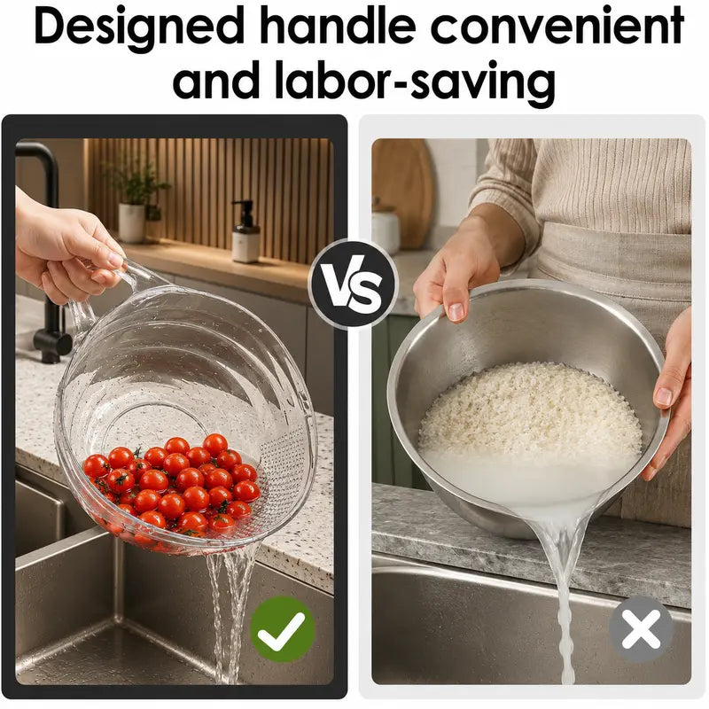 Multifunction Rice Strainer Bowl with Handle