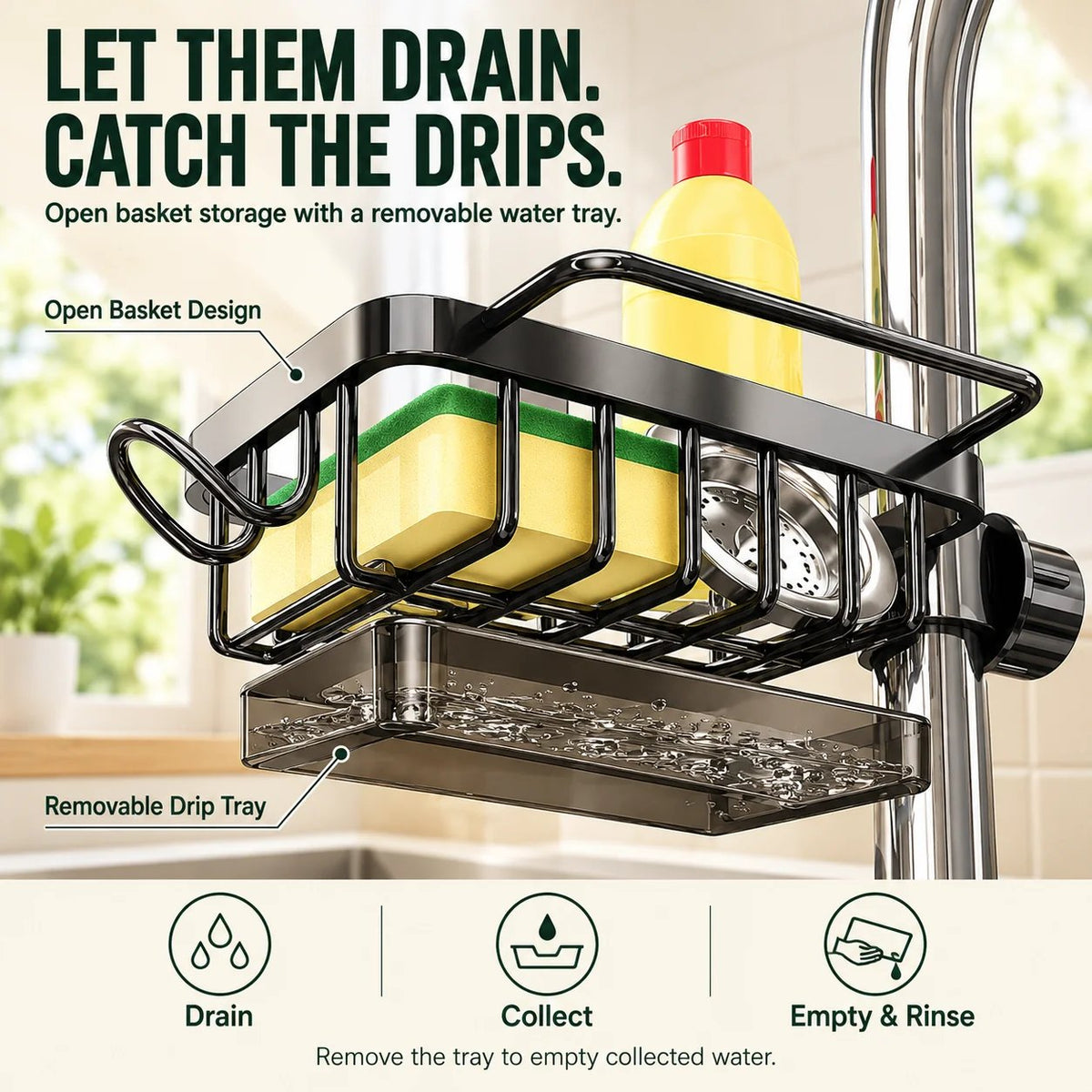 🚰 Faucet-Mounted Sink Caddy – Clear Your Counter, Keep Cleaning Tools Within Reach