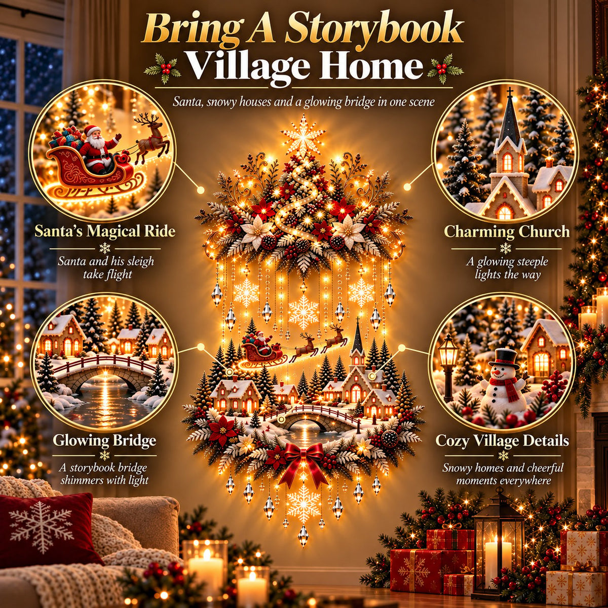 🎄 Illuminated Christmas Village Wall Hanging – Warm LED Christmas Wall Decor for Home✨️