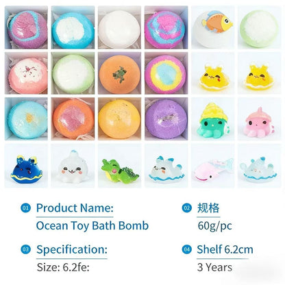 🛁🐙 Ocean Surprise Bath Bombs for Kids – 12 Pack Bubble Bath Fizzies with Hidden Sea Creatures