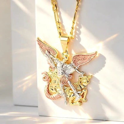 50% OFF💥Tri-Tone Guardian Angel Pendant Necklace