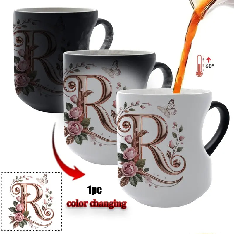 Rose Gold Floral Initial Color-Changing Magic Mug