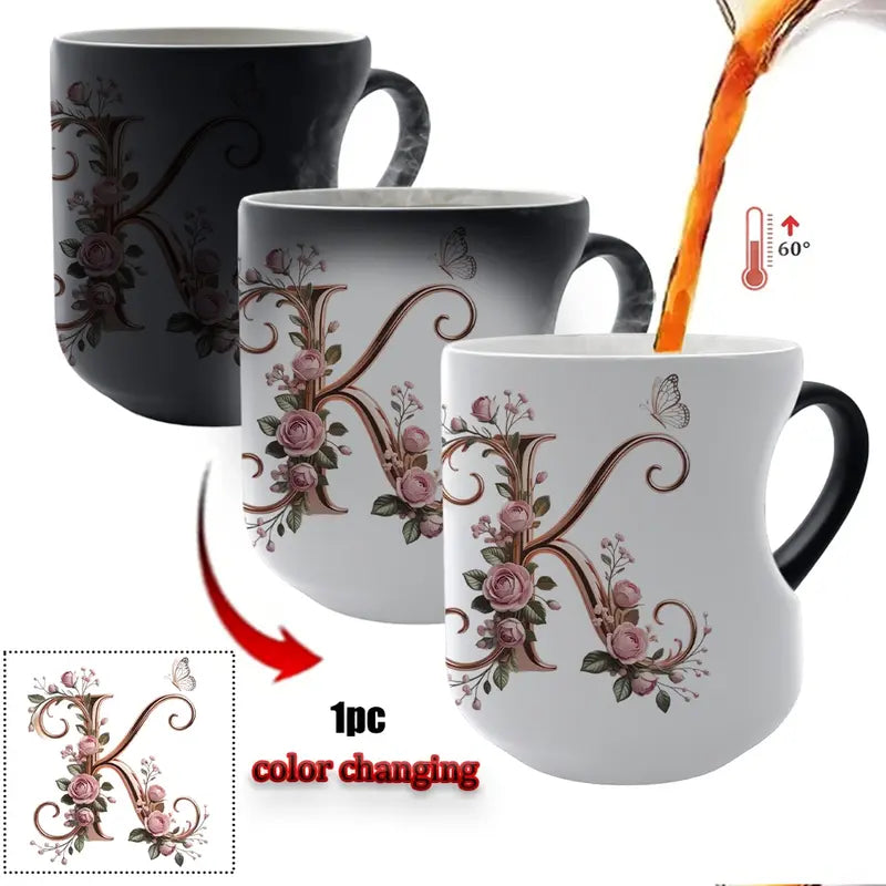 Rose Gold Floral Initial Color-Changing Magic Mug