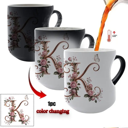 Rose Gold Floral Initial Color-Changing Magic Mug