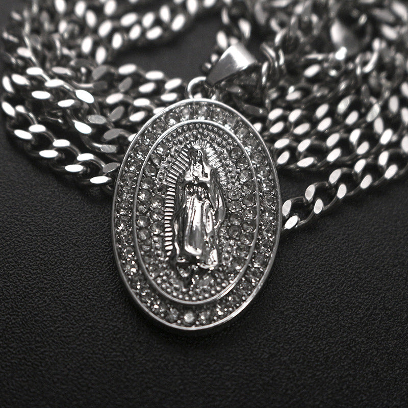🔥14K Gold Plated Virgin of Guadalupe CZ Pendant Necklace