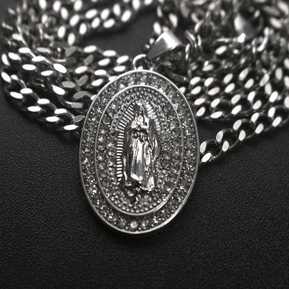 🔥14K Gold Plated Virgin of Guadalupe CZ Pendant Necklace