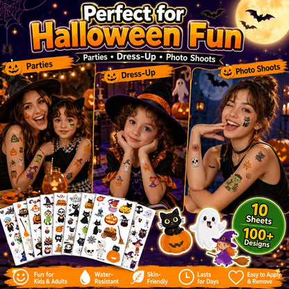 Glow-in-the-Dark Halloween Temporary Tattoos – Waterproof Cartoon Skin Stickers for Kids & Adults, Costume Party & Dress-Up