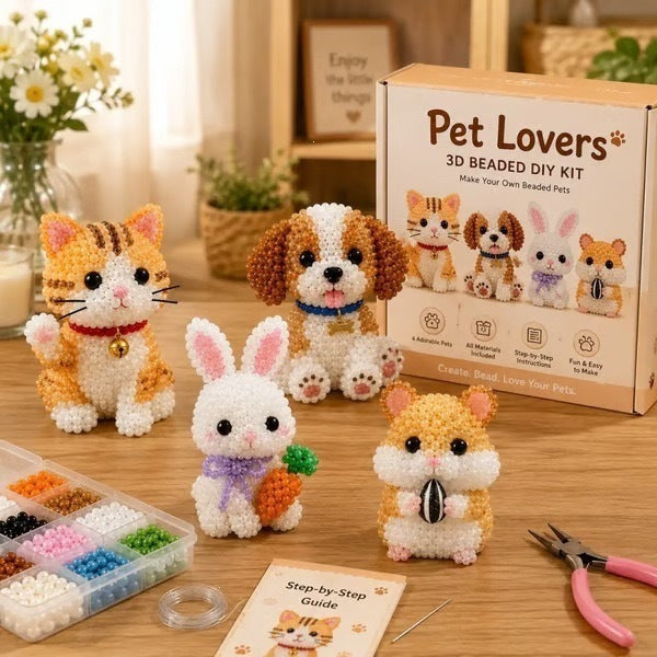 3D Beaded Cat DIY Kit – Adorable 4-Piece Handmade Cat Craft Set
