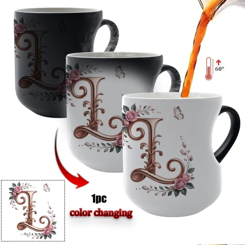 Rose Gold Floral Initial Color-Changing Magic Mug