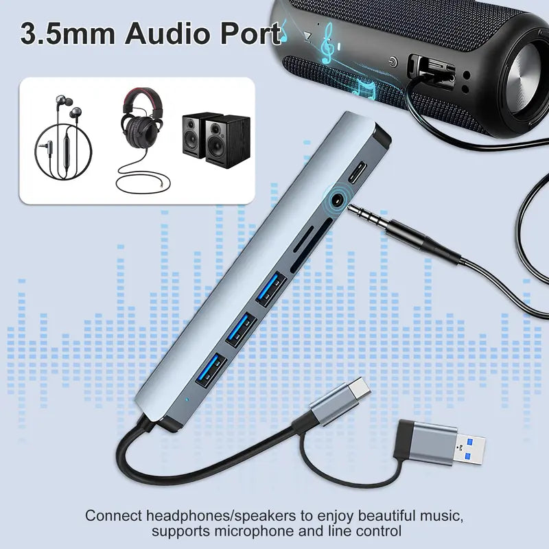 ⚡️8-in-1 USB-C Hub – Fast Charging, USB 3.0 & SD/TF Card Reader