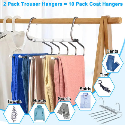 6-Tier Space Saving Pants Hanger with Pull-Out Stainless Steel Rods