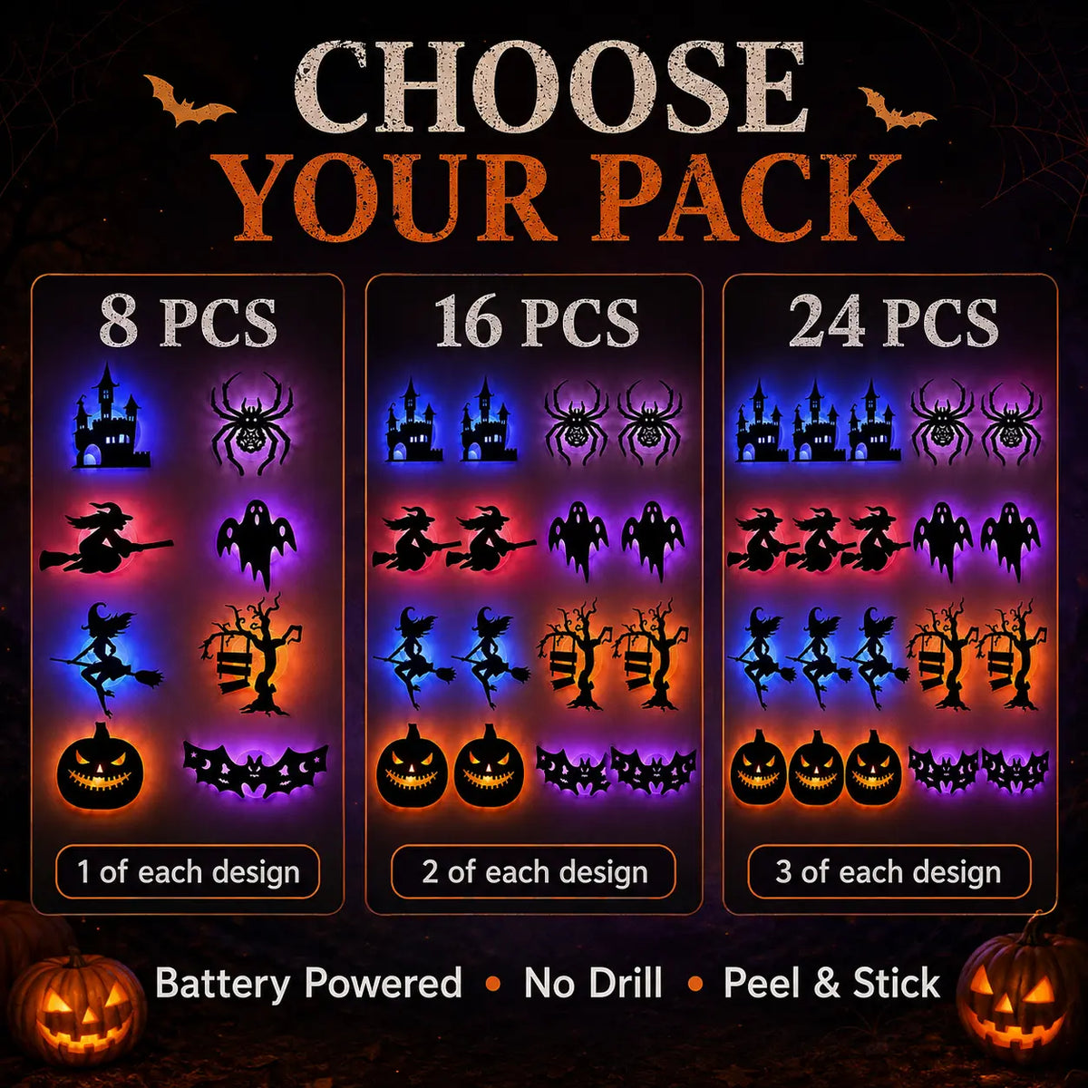Halloween LED Silhouette Wall Light Stickers for Home Window Door Party