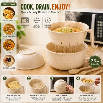 Microwave Ramen Bowl Set with Handle, Spoon, Fork, Chopsticks, 6 Sets