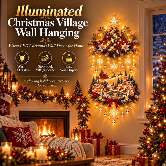 🎄 Illuminated Christmas Village Wall Hanging – Warm LED Christmas Wall Decor for Home✨️