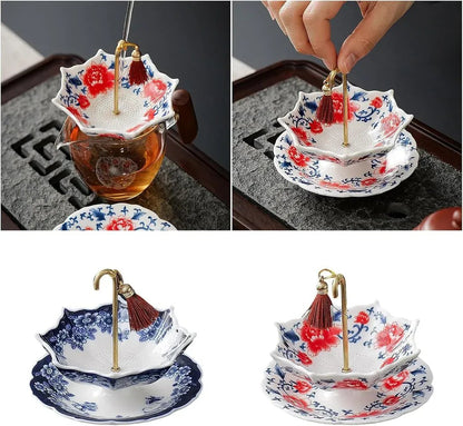 Blue-and-White Umbrella Tea Strainer & Filter Set