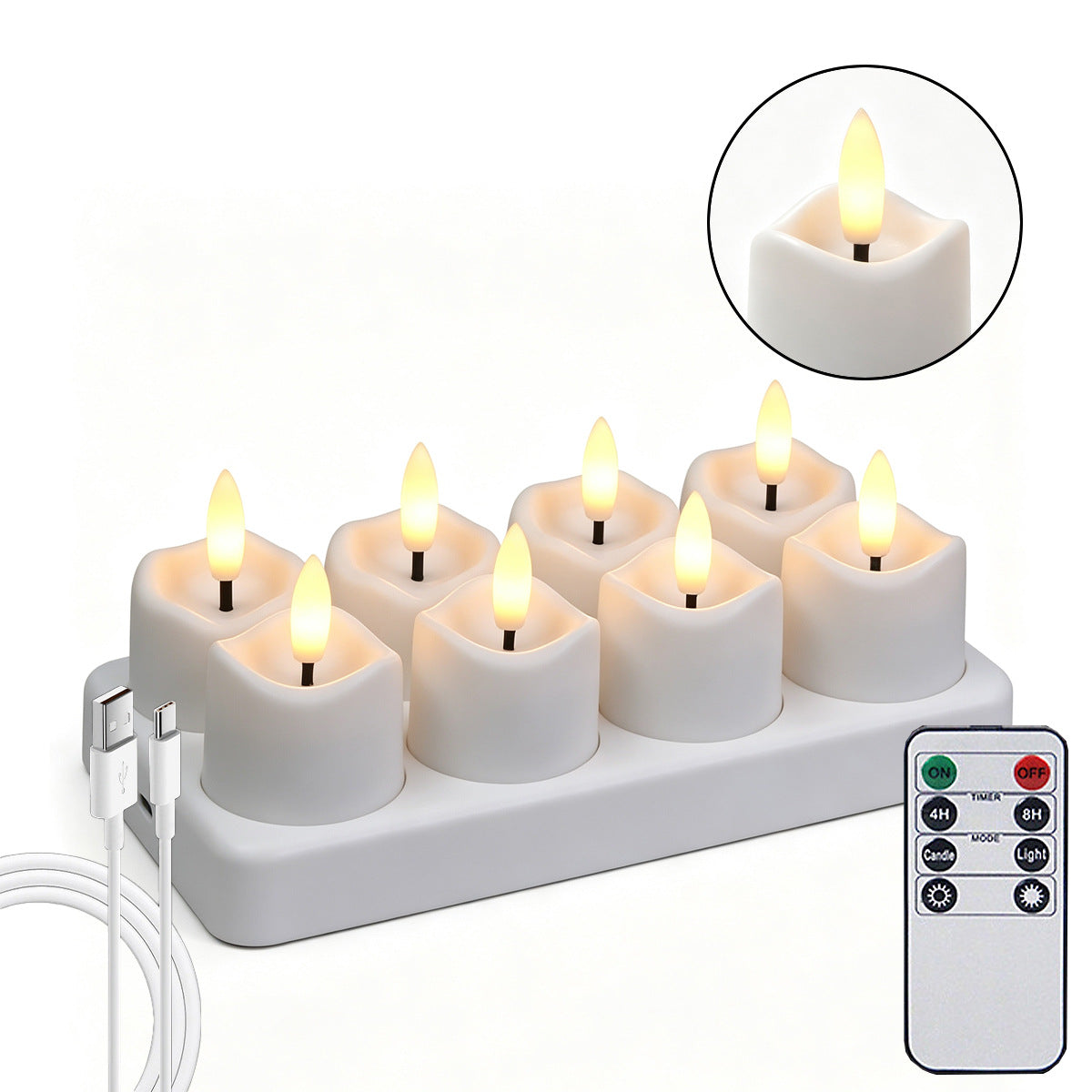 Rechargeable LED Tealight Candles with Remote, Timer & Charging Station