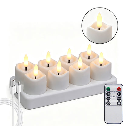 Rechargeable LED Tealight Candles with Remote, Timer & Charging Station