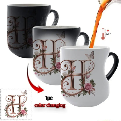 Rose Gold Floral Initial Color-Changing Magic Mug