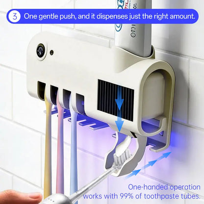 4-Slot Sanitizing Toothbrush Holder with Smart Sensor & Toothpaste Dispenser