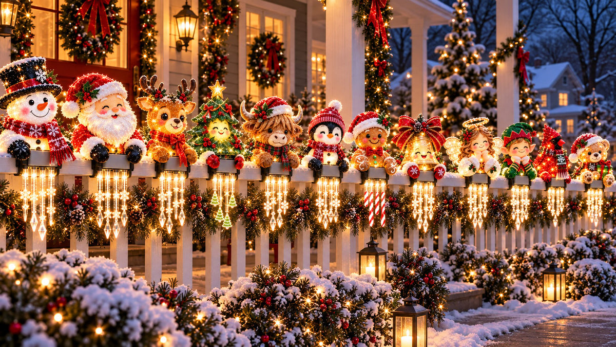 🎄 Christmas Character Railing Lights — Warm LED Icicle Glow For Magical Holiday Porch Decor🔔