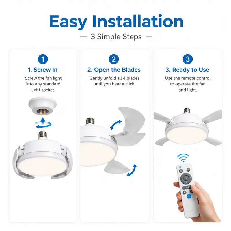 Foldable LED Ceiling Fan Light with Remote
