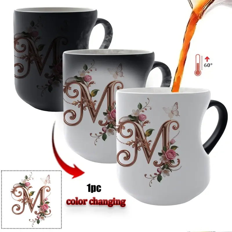 Rose Gold Floral Initial Color-Changing Magic Mug
