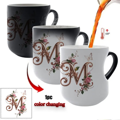 Rose Gold Floral Initial Color-Changing Magic Mug
