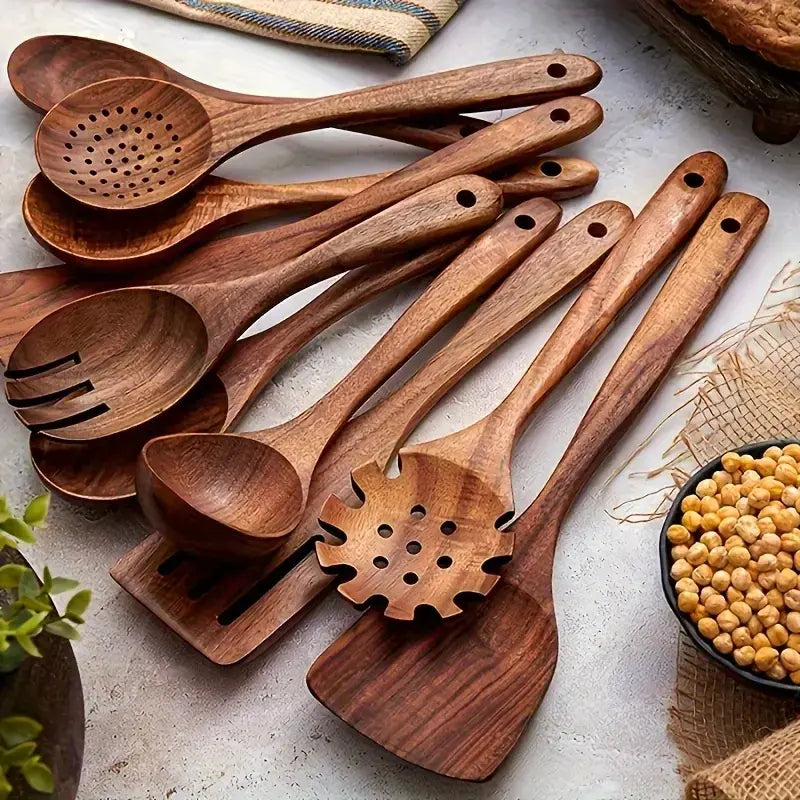 10PCS Natural Wooden Kitchen Utensil Set