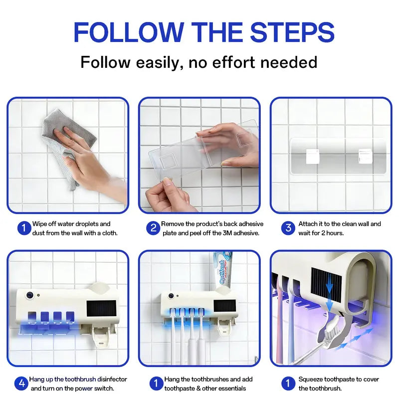 4-Slot Sanitizing Toothbrush Holder with Smart Sensor & Toothpaste Dispenser