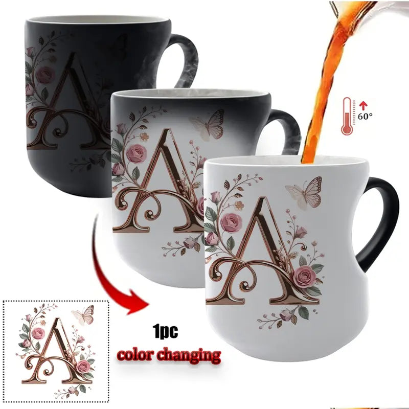 Rose Gold Floral Initial Color-Changing Magic Mug