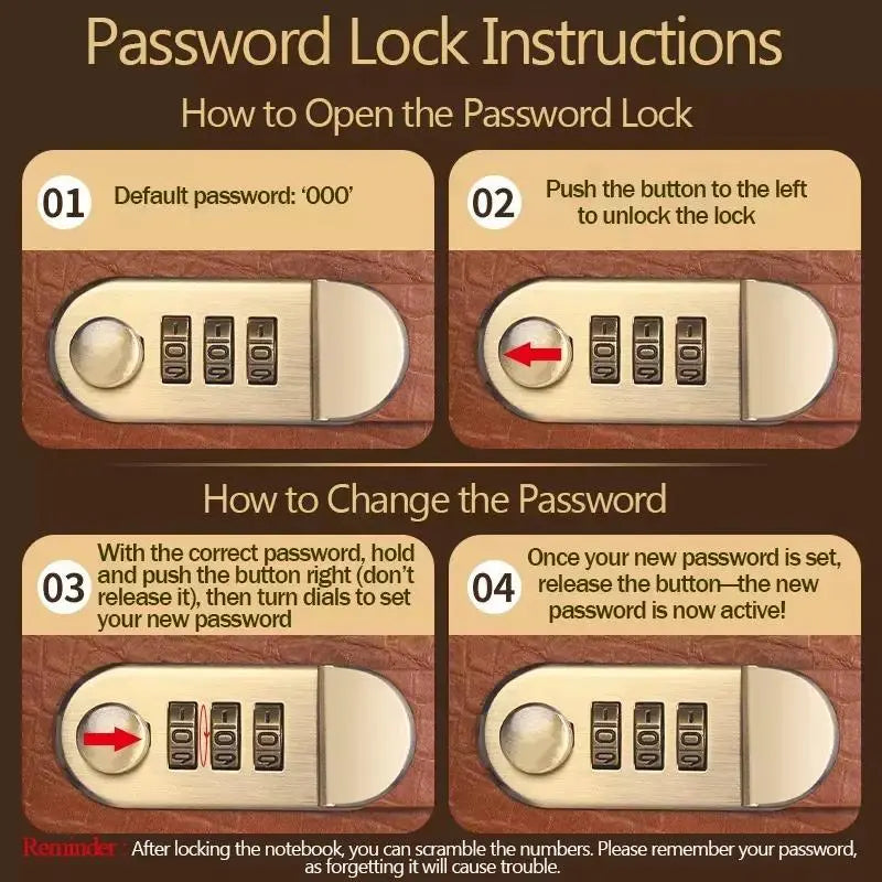 A6 Savings Notebook with 3-Digit Combination Lock
