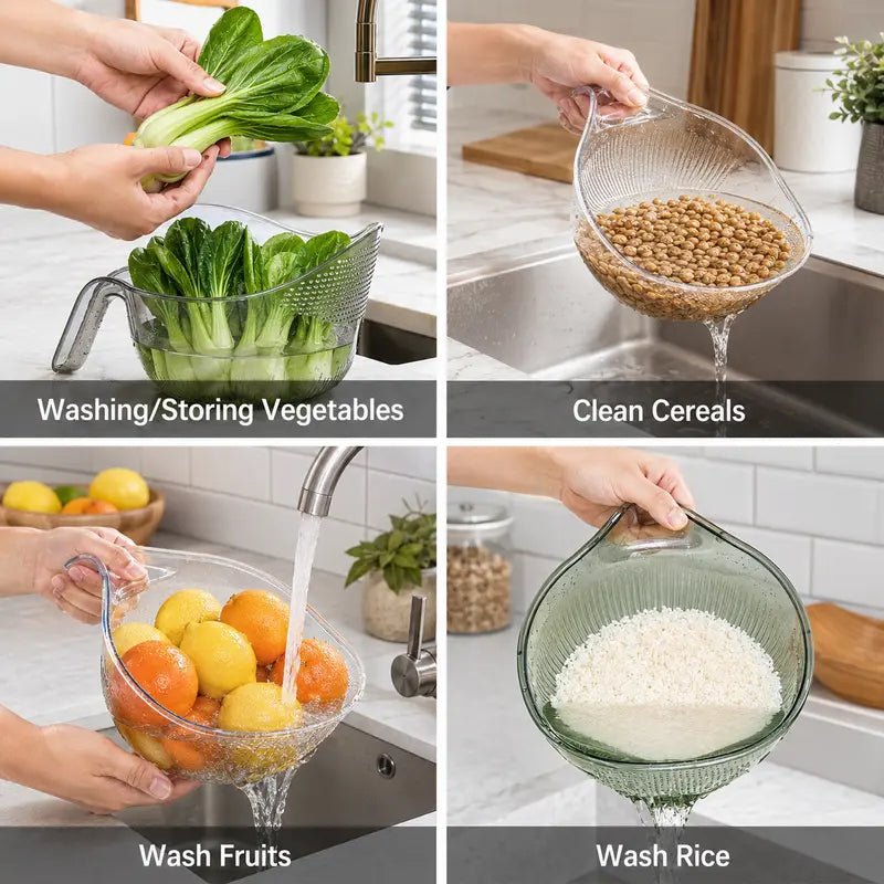 Multifunction Rice Strainer Bowl with Handle