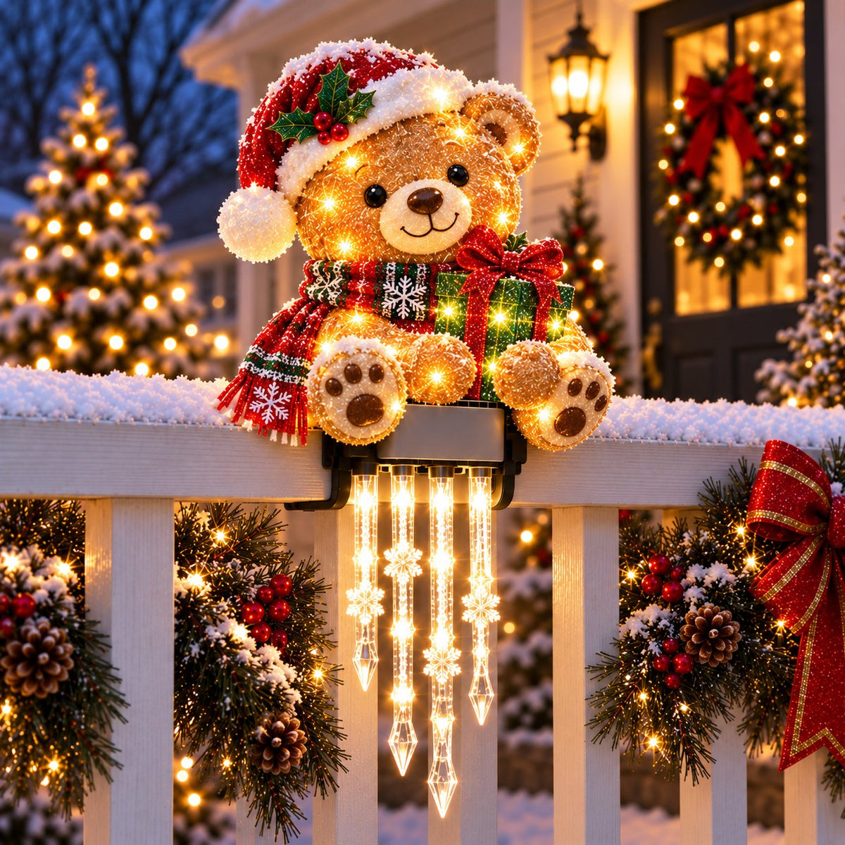 🎄 Christmas Character Railing Lights — Warm LED Icicle Glow For Magical Holiday Porch Decor🔔